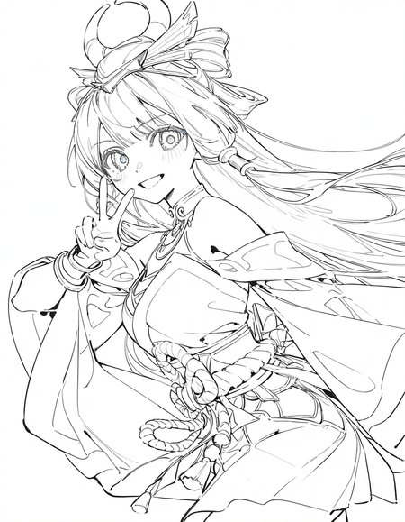 feiyuexing,1girl,solo,looking at viewer,simple background,white background,cowboy shot,<lora:feiyuexing-000012:1.1>,v,smile,, masterpiece, best quality, very aesthetic, absurdres,newest, incredibly absurdres,, artist:yoneyama mai, (artist:wanke:1.1), artist:mocha, (cotton:1.1), artist:date, (senpen:1.1), artist:ciloranko, artist:noyu, noyu23386566, (artist:sho:0.8264462809917354), (sho lwlw:0.9090909090909091), year 2023, (solo:1.3310000000000004), lineart, monochrome
