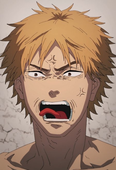 score_9, score_8_up, score_7_up, portrait, 1  boy, solo focus, PepeREEEEEEEEEEEEE, Enragedpepe, solo, tongue, open mouth, anger vein, angry, denji_chainsaw_man, blonde hair, brown eyes, short hair