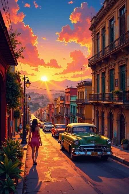 Havana, Cuba beautiful  anime landscape, sunset, woman, very intricate, very detailed, sharp, bright, colorful, <lora:Hand v2:0.5> <lora:Anti-Blur:1><lora:Insane Detail Slider:0.25>  <lora:flux.1_lora_flyway_Epic-detail_v2:0.3> <lora:fluxenhancer:0.25> <lora:ROWER:0.6>   <lora:Niji Anime Stan Katayama:0.8> Niji Stan Katayama Style