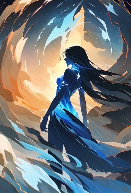 masterpiece, best quality, 1girl,Detailed complex chaotic seascape blue light mysterious silhouette of shiva, goddess of ice, fung-hwang,UV-reactive, blue light art concept by Waterhouse, Carne Griffiths, Minjae Lee, Ana Paula Hoppe, Stylized florescent art, Intricate, Complex contrast, HDR,OverallDetail, mineral color painting, rule of thirds, high contrast  <lora:sdxl\sd_xl_dpo_lora_v1-128dim>