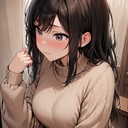 1girl, masterpiece, best quality, very aesthetic, sweater, black hair