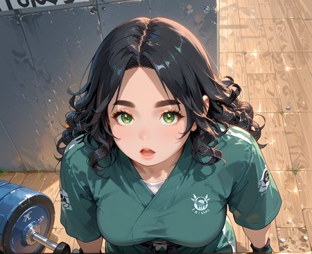 IllusP0s, PonyScores7, source_anime, ah1, IllustriousQual, interesting, exciting, spectacular, wonderful, <lora:natsumi_style:0.5>, <lora:by_usakun-pony:0.4>, by usakun, <lora:Akina_Bbw_Style_-_PonyXL:0.2>, AkinBw,
BREAK (from above, focus on head),
BREAK 1girl, mature female, (round face:1.2), (thick eyebrows:1.3), (curvy), round-chin, caucasian, (plump face), <lora:Round_face:0.2>, <lora:ETO_OC_Illustrius:0.5>, eto_oc, skindentation, (plump), thick thighs, wide hips, busty, voluptuous, lips, <lora:venus body PonyXL:0.3>, <lora:shinyskin2:0.2>, glistening skin,
BREAK  (curly hair), long hair, (black hair:1.4), (parted hair:1.7), messy hair, kinky curls, <lora:hairdetailpxl:0.2>, hairdetailpxl,
BREAK (half green and brown eyes), (colorful eyes), (multicolored eyes), (downturned eyes:1.4), <lora:expressive eyes:0.2>, expressive eyes, <lora:eyedetailpxl:0.2>, eyedetailpxl, <lora:Eyes_High_Definition:0.2>, EyesHD,
BREAK ((Astonished, Wide eyes raised eyebrows open mouth slightly pulled back lips showing disbelief or amazement)), <lora:Expressive_H:0.2>, Expressiveh, <lora:Emotional_Anime_Expressions_PonyXL_Concept:0.2>, emotional, <lora:Best_Facial_Expression_LoRA_PONY:0.2>, looking at viewer, <lora:Detailed expressive EXEV style -XL Pony V1.0:0.2>, FaceDetail,
BREAK ((Shielding with a Force Barrier)),
BREAK (lilac rich emerald green gown with a draped back paired with black heels),
BREAK (((an artistic wall mural in a gym that inspires motivation, featuring athletes in action and vibrant colors, making the environment feel dynamic and alive))),
BREAK <lora:xl_more_art-full_v1:0.2>, <lora:aesthetic_anime_v1s:0.2>, <lora:EpicF4nta5yXL:0.2>, <lora:detailxl:0.2>, detailxl, <lora:Fant5yP0ny:0.2>, best quality, amazing quality, best aesthetic, absurdres, illustration, Volumetric_Lighting, ultra-detailed, very aesthetic, intricate details, 8k, masterpiece, best_quality
BREAK Stable_Yogis_PDXL_Positives, AS-Adult, <lora:Complicated fantasy portrait - XL Pony V2.0:0.2>, bad-hands-5, <lora:HDA_Detailer:0.3>, HDA_FatGirlXL,