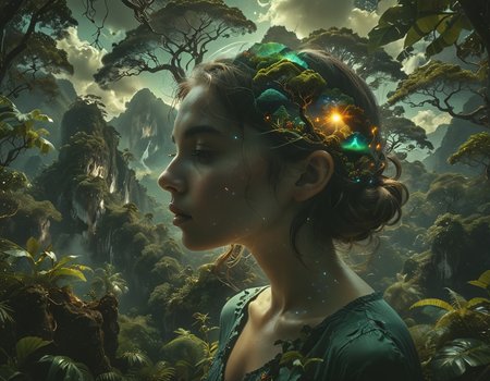 Dreamscape 
 <lora:bubble_watercolours_LCM:0.8>Dubrec styleï¼Girl head portraitï¼Jungle mountains image foregroundï¼ï¼multiple exposureï¼1.8ï¼ï¼Complex illustrations in surrealist art styleï¼Surreal dreams  <lora:ral-exposure:0.8> ral-exposure
 . Surreal, ethereal, dreamy, mysterious, fantasy, highly detailed