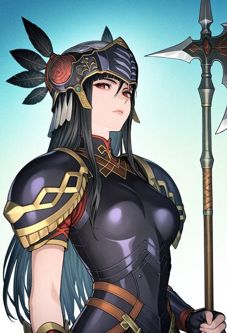 masterpiece,best quality,amazing quality,very aesthetic,absurdres,newest, huge filesize,
<lora:spo_sdxl_10ep_4k-data_lora_webui:0.5>,
<lora:add-detail-xl:1>
valkyrie profile \(series\), official art,  Hrist
<lora:Valkyrie_ProfileV1_r1:1>Valkyrie ProfileV1, 
Valkyrie ProfileV1, 1girl, armor, weapon, solo, helmet, polearm, black hair, long hair, halberd, breastplate, V_Arly,
black  armor,
upper body