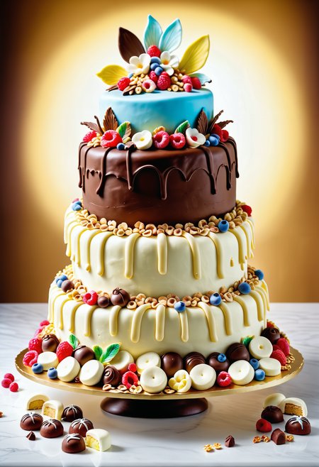 A masterpiece of a giant cake, assemblage art of a hyper detailed, rotund Edo Period ([Dr. McCoy|doll]:1.3) , confused, Vivid, side lit, emotional, intricate details, exquisite, Jed-ChocoC, chocolate, cereals, <lora:last:0.7>, Jed-whtccae, <lora:WhiteChocoStyle-000005:0.6>, Jed-mrshmlw, <lora:MarshmallowStyle-000007:0.5>, Icing, stunningly beautiful background, masterpiece, positive emotions, dramatic, highly complex, dynamic dramatic composition, lush, perfect symmetry