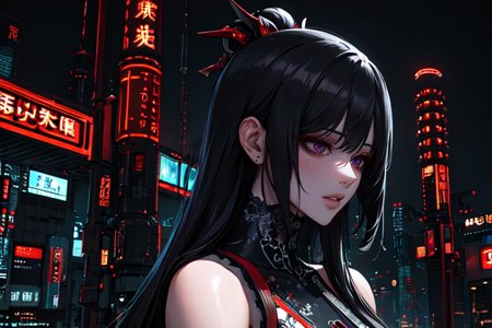 highly insanely detailed, masterpiece, top quality, best quality, highres, 4k, 8k, RAW photo, (very aesthetic, beautiful and aesthetic), ancient japanese cyberpunk, 
dark background, 
<lora:two_side_up-1.0:0>âââ