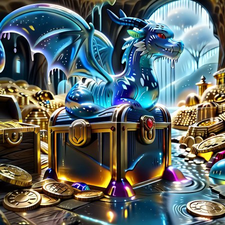 1dragon, highly detailed blue dragon, blue dragon made out of slime, scaly blue slime dragon, slime dragon with red eyes, blue slime dragon laying in its hoard, blue slime dragon with wings, dragon wings, 
multi-colored gems made out of slime, in a room of treasure made out of slime,  gold coins and bars made out of slime, wood-like treasure chest made out of slime, wood-colored slime chest, individual coins made out of slime, gold slime coins, piles of coins, 
treasure-room, treasure, treasure chest, gemstone, coins, gold bars, gold pile, 
everything made of slime, No simple background,
((translucent slime)), ((transparent slime)), (bioluminescent slime), sl1m3, slime, ais-blmn, watce, je11y, thickwater, great lighting, ral-lava, even lighting, no bright spots, saturated colors,
