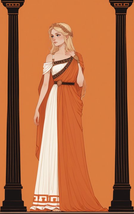 score_9, score_8_up, score_7_up, score_6_up, score_5_up, score_4_up, BREAK,
<lora:GreekPot-000008:1> 
gr33k, greek pottery, orange, 1girl, standing, full body, orange theme, armor, dress, long hair, orange background,
blonde hair, blue eyes, beautiful, looking to side,