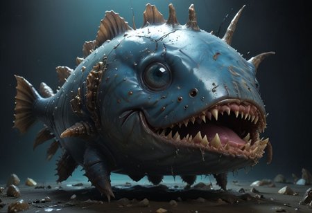 cinematic, anglerfish chonkasaurus, scifi, slimey, raytracing, HD, 4k, floating energy, night, dark, blue eyes, (energy effects:1.3), <lora:chonkasaurus-000003:1>, <lora:add-detail-xl:2>