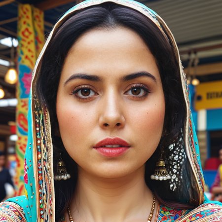 Hyperrealistic art Very beautiful Pakistani woman in market wearing visible cleavage dress, portrait, realistic, detailed shading, colorful, cultural attire, marketplace setting, vibrant colors, traditional clothing, intricate patterns, beautiful facial features, digital painting, artstation, character design by Sara Kipin and Victoria Ying, 4k resolution, a masterpiece
, <lora:Noshi:1> img,  <lora:Perfect Hands:1> Perfect Hands . Extremely high-resolution details, photographic, realism pushed to extreme, fine texture, incredibly lifelike