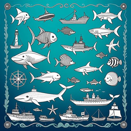 Nautical-themed (weird creatures:1.5). Sea, ocean, ships, maritime, beach, marine life, highly detailed,