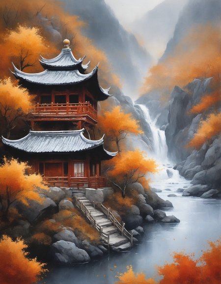 Chinese Ink Wash: (simplified brushstrokes), (monochrome gradients), (negative space), (traditional "Gou, Cun, Dian, Ran" techniques) :cite[7],
celestial engine distorting spacetime into mosaics,
Siberian taiga with frozen rivers, 
Foggy Weather,
Stratus blanketing coastal cliffs,
Sunrise painting peaks in gold,
Autumn maple leaf carpets,
 <lora:add-detail-xl:0.7>,
 <lora:DetailMaximizer:0.3>,
 <lora:brho:0.15> brho, 
<lora:Deep_depth_of_field:0.3>,
 <lora:extremely_detailed:0.8> extremely detailed,