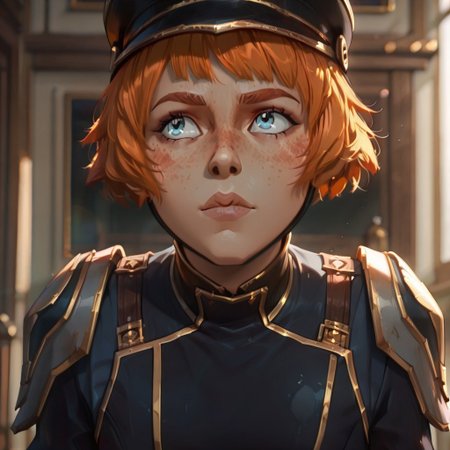 masterpiece, best quality, newest, absurdres, highres, anime, anime style,
Maddie-Nolan-IL.V1.1-enforceroutfit, uniform, orange hair, ginger, redhead, freckles, blue eyes,

