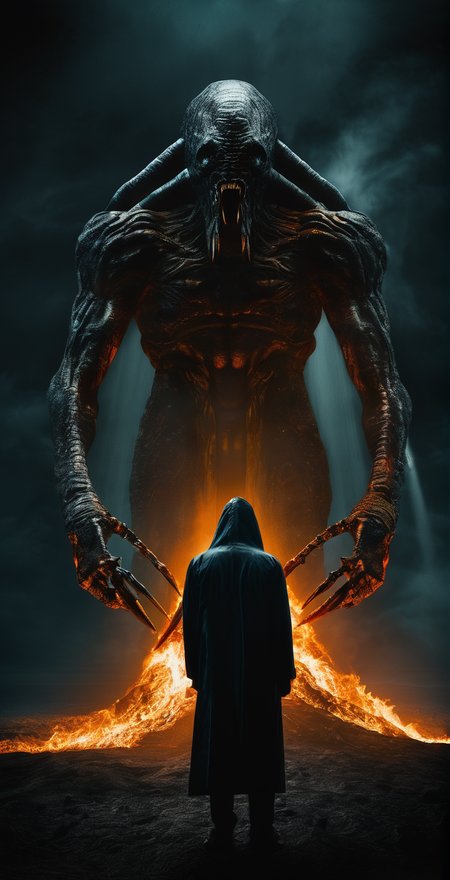 Alan Gutierrez, Cateran Brute, Alien, Abyss Energy, endless dreamscape of terror, a man facing Sadako Yamamura for "The Ring" of  Hideo Nakata, Unsplash contest winner,  <lora:offset_0.2:0.7>, (masterpiece,best quality:1.5)
