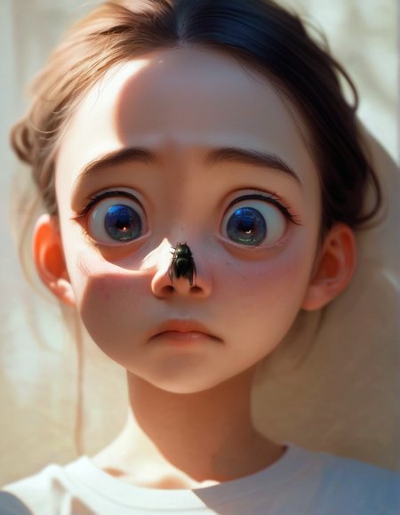 score_9, score_8_up, score_7_up, score_6_up, y.ssanoha, best quality, masterpiece
girl wearing a t-shirt
close-up
a big fly on his nose
face close-up
face, freckle
detailled eyes in shadow
worried
 <lora:add_detail:2>
a large insect with (large legs and wings:1.6)