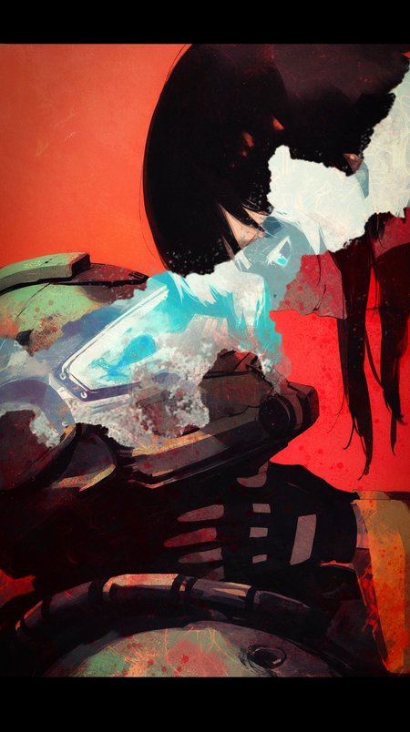 kukka, (96yottea,  wlop:0.1), textured ultra-detailed artwork, megumin,  1girl, solo focus, portrait, armor, doomguy \(cosplay\), profile, holding, looking at another, smug, grabbing another's neck,
dark background, red background, abstract, multicolored background, gradient background, 
masterpiece, best quality, amazing quality, 
<lora:nhl-005-noobai-legacy-20:0.6> nhl-005, <lora:nhl-004:0.65>  nhl-004, <lora:nhl-001-20:0.6> nhl-001,