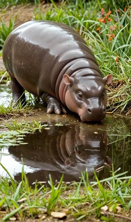 <lora:Pony_BTT_MOODENG_v01:1.2>moodeng,  (no human:1.2), animal, hippo, solo, lying, grass on the ground, side view, in water, stream,reflection in water, 
<lora:LCMTurboMix_Euler_A_fix:1>