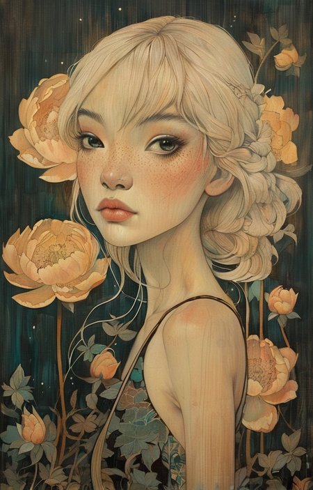 masterpiece,best quality,<lora:tbh280-sdxl:0.9>,illustration,style of Audrey Kawasaki
 decaying peonies