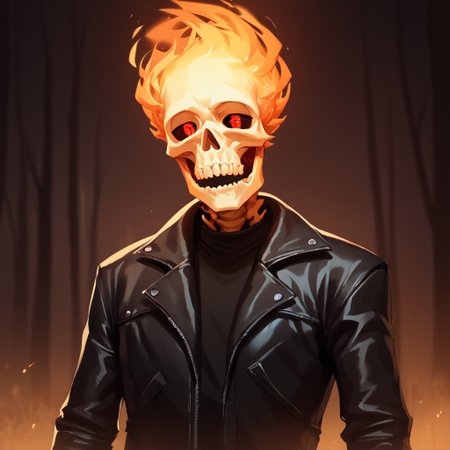 (((detailed, beautiful, high quality))), upper Body, score_9, score_8_up, score_7_up,
skeleton, glowing eyes, black sclera, FireHuman, orange fire, 
red eyes, male skeleton, white skull, fiery skull, black leather jacket, black T-shirt, dark background,
looking at the viewer, posing, snowy forest, blurred background, blurred fantasy background,