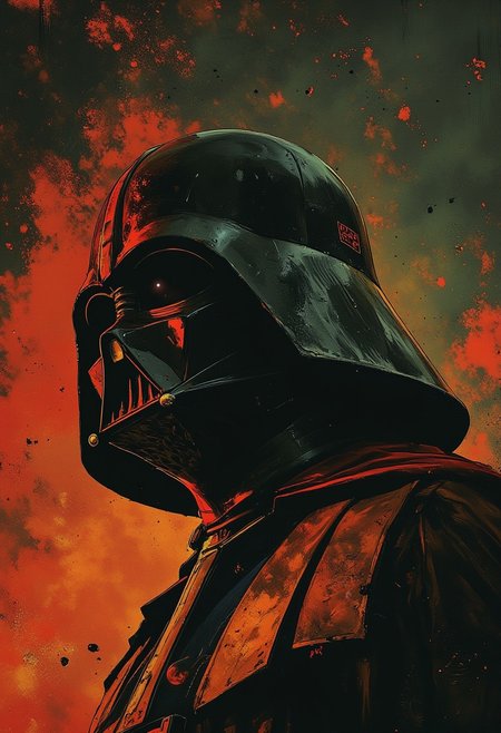 ArsMJStyle, dnddarkestfantasy, darth vader's helmet, illuminated from the side, surreal abstract background