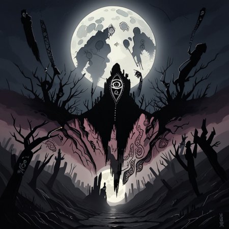 one-eyed, scenery, surreal, silhouette, full moon, torn clothes, black nails, tattoo, cigarette