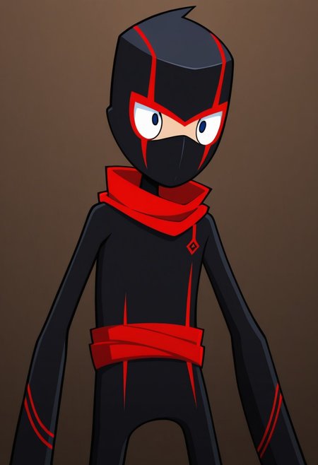 masterpiece,best quality,amazing quality, 
RandyCunningham, 1boy, male focus, solo, blue eyes, ninja, mask, black bodysuit, scarf, red scarf,
