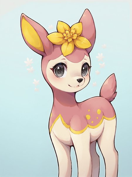 score_9, score_8_up, source_furry, Deerling (Pokemon), solo, flower on head, hair flower, grey eyes,  yellow flower, feral, <lora:Deerling_Pokemon:0.7>,