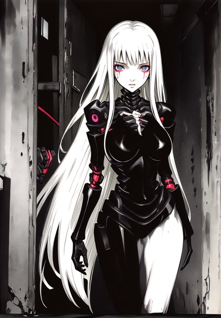 best quality,(beautiful detailed face:1.0), (detailed deep eyes),,<lora:ST anime:0.3>,, <lora:add detail:-0.2><lora:GoodHands-vanilla:1>
,1girl, style, 
, detailed_background,vast, gigantic, decrepit scenery, covered in large tubes and cables, dim light, giant-gross-organic,Expressionless
,weapon,cyborg girl, cords,medium breasts, , (safeguard),long hair,highleg,liquid,Corruption,doll, machine,oil,black_body,gothic, horror,
,,<lora:ST inikmixV5:0.3><lora:ST_hipev3:0.3> <lora:blame5:0.9>