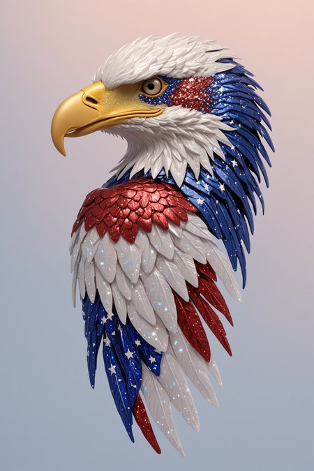American Eagle, red white and blue, patriotism, america, guns, freedom  <lora:detailed_notrigger:1>  <lora:gl1tt3rSDXL:0.8> gl1tt3r, glitter, iridescent