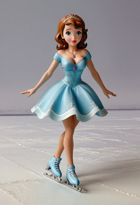 sofia_the_first, necklace, figure skating leotard,sexy dress, on ice rink, large breasts, cleavage