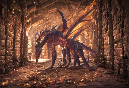 Dragon in Christmas cave, cave, festive cave, Christmas decorations, Christmas lights
(((Sparkling, Sparkly))) glowing dragon, christmas dragon, dragon wrapped in Christmas lights, glowing matrix, glowing Christmas lights, hyper realistic, photorealistic, HD, High detail, High detail eyes, high detail face, wings, glowing wings, light scales, glowing Christmas lights on wings, glowing light scales, tail, tail wrapped in Christmas lights, four legs, 
BREAK 
Snowy background