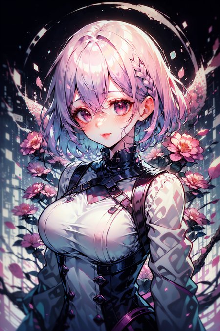 <lora:binarycode:0.7>,binary code and digital art,<lora:Cosmic anime-oil fusion v2:0.3>,, (masterpiece:1.2),(best quality:1.2),intricate details,newest,ai-generated,perfect anatomy,
beautiful girl,(1girl:1.3),cosmic,Idyllic vineyard with rows of grapevines and a sunset backdrop,
edgQuality,<lora:GoodHands-beta2:1>,nice hands,perfect hands,, White gradient hair, Blonde and mint green ombre,Schoolgirl: Pleated plaid skirt, white blouse, knee-high socks, and Mary Janes.,
1girl,edgQuality,lr,8k,Best Quality,Masterpiece,Extremely Detailed,Ray Tracing,Reflected Light,
(delicate eyes:1.2),beautiful detailed eyes,cold attitude,eyeshadow,eyeliner,Iridescent eyes,(Beautiful face:1.1),(Naughty face:1.1),light_blush,blush,Long eyelashes,Thick eyelashes,Glowing skin and mature contours,(Seductive smile:1.1 ),(Big breasts:0.8),Big breasts,(Red lips:1.1),Milky white skin,
<lora:GoodHands-beta2>,beautiful hands,perfect hands,bursting_breasts,
<Lola:hyperdetailer_v095>,, White ombre hair, white to light purple ombre wig, (white to light purple ombre wig) purple ombre hair: 1.5), (ombre hair: 1.5), long hair, ombre hair, balayage, (white hair on top of the head :1.1),
,(white:2 | pink hair:1.1),balayage