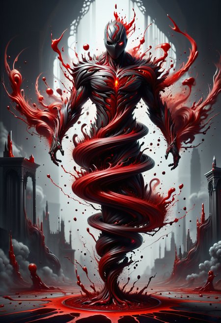 hyper detailed masterpiece, dynamic, awesome quality,diminutive  blood standing DonM3l3m3nt4lXL, <lora:DonM3l3m3nt4lXL-000010:1>