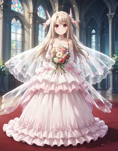 score_9,score_8_up,score_7_up,source_anime,anime screencap,anime coloring,anipai_style,foreshortening,intricate details,official art,romantic,shiny skin,1girl,solo,illya,mermaid-line wedding dress,wedding dress,lace applique,holding bouquet,see-through,delicate design,
full_shot,full body,closed mouth,smile,standing,red carpet,cathedral,<lora:illya.pony (1):1>,<lora:Anipai_style-07:0.8>,<lora:WD-XLPony_v003:0.7>,zPDXL3,<lora:StS_age_slider_v1_initial_release:-2.5>,