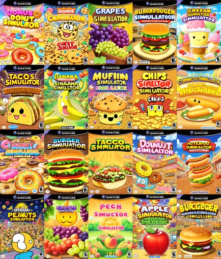 anime artwork <lora:GCNBoxArt:1> GCNBOXART, "__FOOD__ simulator", title, food_focus, no_humans, . anime style, key visual, vibrant, studio anime,  highly detailed