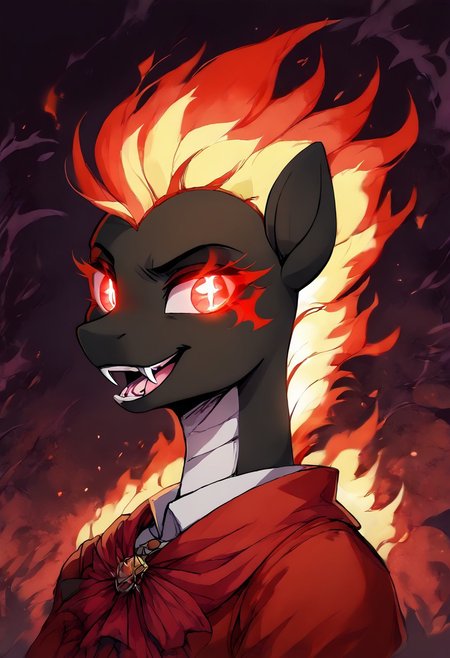 score_9, score_8_up, score_7_up, (4k quality, high resolution, additional details), <lora:Dark_Aura_for_Pony:1> dark aura, 1 girl, female dragon (hairless), anthropomorphic dragon, half-open black webbed wings on the back (golden inside), wizard, armor covering the entire body, pattern on the armor, red robe with a golden pattern, female, black scales, predatory fiery red eyes (detail), four black horns on the head, (medium breast, natural breast), (head tilt), head tilted back, <lora:shaft_head_tilt-PD-1.0:1>, shaft head tilt, open mouth, abstract background, glowing eyes, fangs, grin, tongue out, snake tongue, gloomy colors, dark aura, horror, <lora:_sdxl-burningeye-pony:0.9> burningeye, flaming eye,