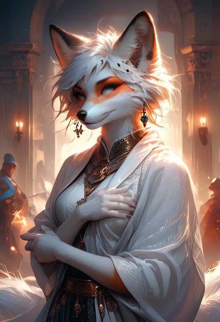 score_9, score_8_up, score_7_up, score_6_up, score_5_up, score_4_up, leHDR,UHD,8K, darkness, illustration, disheveled hair Expressivehanthro,foxfolk,fox, anthro fox female, white fur, busty,pale nipples, inni vag, covering breasts,covering with hands,intricate details, earrings, darkness, very detailed, intricate, perfect light, sharp focus, cool colors, ambient, elegant, highly decorated, deep aesthetic, colorful, magic, mystical, scenic, warm bright, vibrant, unique, best, winning, thought, romantic,  illuminated,rich, symetry,realistic,  low light, looking to the side at viewer,OverallDetail,novuschroma60 style bokeh