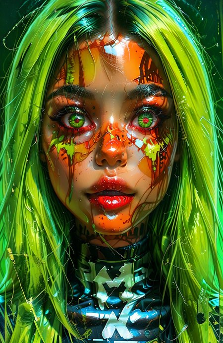 anime,cyberpunk, A young girl with large, apprehensive eyes stands amidst a cacophony of disembodied, bloodshot eyes. Render this in a gritty, expressionistic style, emphasizing jarring color contrasts and impasto brushstrokes. Employ a worm's-eye view to enhance the feeling of being watched. The girl's face and the surrounding eyes should be the focal points, illuminated by an unseen, sickly green light source. The background recedes into an indiscernible darkness.
BREAK, intricate, elegant, highly detailed, digital painting, artstation, concept art, smooth, sharp focus, illustration, art by Krenz Cushart and Artem Demura and alphonse mucha
<lora:Urban_Fusion_IL:1><lora:Chaotic:1>