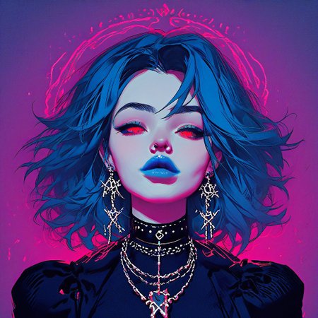 score_9, score_8_up, score_7_up, score_6_up, score_5_up, score_4_up, <lora: Expressiveh: 1>, <lora: g0thicPXL, glowing, neon: 0.7>, <lora:narrowed-eyes-ponyxl-lora-nochekaiser:1>, narrowed eyes, 1 girl, gorgeous face, big eyes, red eyes, long blue hairs, blue hairs, close up, big gorgeous lips, hotglossed blue lips, black choker, small nose, neghands, Face pointed straight ahead at the viewer