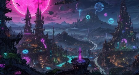 scenic view (from up high a tower:1.08) over a futuristic space city, rockets starting,  , settlement on a high rock plateau, otherworldly planet,  planets visible, city on distant planet, lighted places, ecologic energy sources (League of legends, (Arcane:1.16), (Jinx:0.3)'s chaotic crazy (toonish:1.08) doodles, (macabre:1.14) neon toon doodles), (neon cyber steampunk style:1.13), (bright neon colors:1.22), (hot pink:1.07), (electric blue:0.95), (lime green:0.92), (extreme highlighted neon colors:1.16), ((insane:1.15) (crazy:1) (chaotic:1.09) (colorful:0.97), (anarchy:1.21) (chaos:1.09)), (insane doodle graffiti:1.16), overdrawn glowing neon-graffiti doodles overlay, League of legends arcane-style (trending:1.16) (masterpiece:1.14), (high image quality:1.08), (RAW:0.96) high definition,  <lora:sdxl\pony-realism-22-nsfw-photo.safetensors:0.85:0.18>  p13,s9