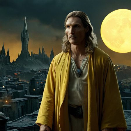 concept art of cinematic film still of  <lora:add-detail-xl:1>0
<lora:detailed:0.3>
<lora:perfection style:0.3>
<lora:xl_more_art-full_v1:0.3>
 <lora:true detective style:1>
Rust Cohle
 <lora:carcosa city style v2:0.5>
In an ancient and mysterious city a person in a dark yellow robe standing in front of a lunar eclipse sun carcosa city style,solo,long hair,standing,moon,facing viewer,cloak,1other,robe,sun , detailed, real, different, unique, cinematic, dramatic, concept art, filmic, detailed background, detailed settings, artstation, carcosa city style, digital artwork, illustrative, painterly, matte painting, highly detailed