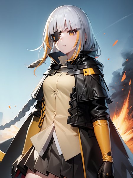 (extremely detailed CG unity 8k wallpaper),(masterpiece), (best quality), (ultra-detailed), (best illustration),(best shadow), (sharp eyeliner, eyeshadow, detailed eyes:1.1), cowboy shot, explosion background
,BREAK
(M16GFLBoss:1.2), angry, scrowl
<lora:M16GFL:1>