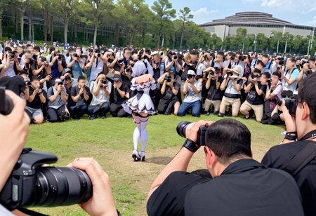 masterpiece, best quality, very aesthetic, absurdres,
comiket_cosplay_Hiroba, 6+boys, multiple boys, photo background, outdoors, camera, day, sky, 1girl, crowd, taking picture
<lora:comiket_cosplay_SDXL_V2:1>