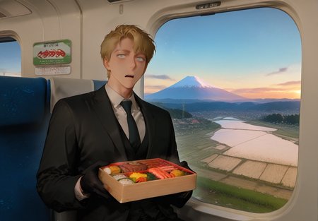 IllusP0s, PonyScores7, source_anime, ah1, IllustriousQual, interesting, exciting, spectacular, wonderful, amazing quality, absolutely eye-catching,  
BREAK <lora:xl_more_art-full_v1:0.2>, <lora:aesthetic_anime_v1s:0.2>, <lora:EpicF4nta5yXL:0.2>, <lora:detailxl:0.2>, detailxl, <lora:Fant5yP0ny:0.2>, amazing quality, best aesthetic, absurdres, illustration, Volumetric_Lighting, ultra-detailed, very aesthetic, intricate details, best_quality, lazympos, <lora:Add_Details_v1.2:0.2>, <lora:quality_modifiers_masterpieces_v1:0.2>, <lora:ZootPonyAnime_V1_r2:0.2>, <lora:Bestifacator2:0.2>, anime style,
BREAK ((He lay curled on his side, his body a picture of defeat, The dominant man's hand rested heavily on his back, a silent reminder of his subordinate position, The atmosphere was heavy with the weight of unspoken dominance)),
BREAK Stable_Yogis_PDXL_Positives, <lora:Complicated fantasy portrait - XL Pony V2.0:0.2>, <lora:HDA_Detailer:0.3>, ((low key photography, dramatic lighting, deep shadows, rich contrast, moody atmosphere, intense emotions, cinematic feel, mysterious ambiance, emphasizing shape and form, creating depth, evoking drama, storytelling through shadows, professional technique)),
BREAK (((<lora:Caesar_Roses_And_Champagne_:1>, Caesar, 1boy, toned, athletic, fit))), <lora:shinyskin2:0.2>, glistening skin, <lora:perfection style:0.2>, perfection style, perfection, 
BREAK ((formal, necktie, white shirt, suit, black gloves, vest, black necktie)), 
BREAK ((parted hair, side-parted hair, right swept hair, side-swept hair, (short hair:1.7), blonde)), <lora:hairdetailpxl:0.2>, hairdetailpxl, 
BREAK ((angular face, sharp_featured face, handsome, charming, alluring)), blue eyes, expressive eyes, <lora:perfect-eyes:0.4>, perfecteyes, EyesHD, <lora:DetailedEyes_xl_bdsqlsz_V1:0.2>, <lora:Eyes_Lora_Pony_Perfect_eyes:0.2>, <lora:focusoneyes:0.2>, <lora:cinematic eye color style illustrious v1:0.2>, <lora:Eyes_High_Definition:0.2>, EyesHD,
BREAK ((surprised)), <lora:Expressive_H:0.2>, Expressiveh, <lora:Emotional_Anime_Expressions_PonyXL_Concept:0.2>, emotional, <lora:Best_Facial_Expression_LoRA_PONY:0.2>, looking at viewer, <lora:Detailed expressive EXEV style -XL Pony V1.0:0.2>, FaceDetail,
BREAK (((<lora:ekiben:0.8>, ekiben, shinkansen, inside shinkansen, seat, table, window, train interior, scenery, outdoors, city, cityscape, building, house, reflection, day, sky, cloud, mountain, blue sky, landscape, grass, field, mountainous horizon, tree, river, train station, ground vehicle, forest, road, rice field, flooded rice field, sunset, evening, nature, sign, power lines, utility pole, car, street, town, mount fuji, factory, chimney, food, packages, box, bowl, plate, bento, lunch box lids, chopsticks, rice, vegetable, carrot, spring onion, beans, tamagoyaki, tempura, meat, sukiyaki, yakiniku, tonkatsu, pork cutlet, seaweed, seafood, crab, scallops, clams, shellfish, salmon roe, salmon, shrimp, conger eel, sea urchin, fruit, ocha, plastic teapot, beer, can))), <lora:Background Detailer - SDXL:0.2>, 4k, 8k, Ultra HD, Masterpiece, Best quality, Detailed background, <lora:Add_more_details_V2_XLpony:0.2> full_details, <lora:background-type1:0.2>, <lora:AddMicroDetails_Illustrious:0.2>, addmicrodetails, SmoothNoob_Quality,
