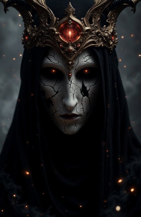 Dark queenâs broken mask, glowing crown faintly flickering shadows.  <lora:models\Flux\flux.1_lora_flyway_Epic-Characters_v1:0.53><lora:models\Flux\realism_lora_comfy flux_converted:0.45><lora:models\Flux\FantasyWizardWitchesFluxV2-000001:0.6><lora:models\Flux\FluxGhost-000001:0.45>,