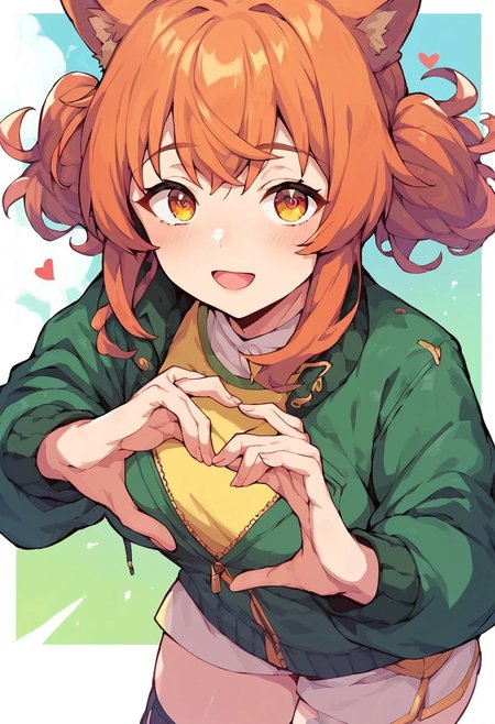score_9, score_8_up, score_7_up, score_6_up, score_5_up, source_anime,NEGATIVE_HANDS,
mayano, aaa,cowboy shoty,heart hands,green jacket