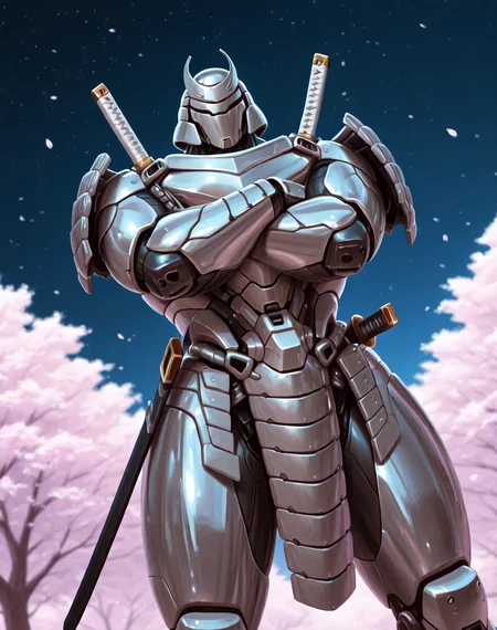 <lora:Silver_Samurai_(Marvel_Comics)_(Illustrious)_(AD):1> Silver Samurai, robot, armor, 
((
exterior, traditional Japanese noble's estate home, cherry blossoms, night sky, 
dutch angle, dynamic action, male focus, solo, fully armored, villain, hyper glossy body, powerful, superiority, arms crossed, 
)),
BREAK: very awe, aesthetically pleasing, masterpiece, best quality, amazing quality, very aesthetic, depth of field, absurd details, depth of field, atmospheric rendering, natural shading, soft shading, 
BREAK: lazympos, lazypos (3),