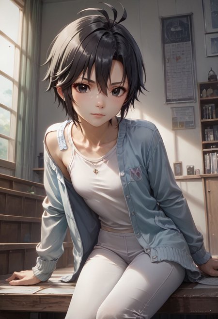 score_9,score_8_up,score_7_up,score_6_up,source_anime, <lora:Worldly_XL:1> rock concert,
1girl, solo, full figure, 
<lora:KikuchiMakoto_pony_v1:0.9> kikuchi makoto, kkcmkt, short hair, black hair, antenna hair, hair between eyes, black eyes, flat chest,  small breasts,  (long legs:1.1),
zPDXL, zPDXL-neg