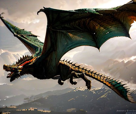 EdobDragon, green mountain dragon, open wings, flying, (realistic:1.5), <lora:EdobDragon_v1.0:1>