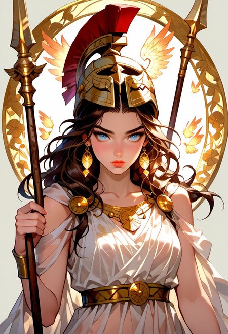 Stable_Yogis_PDXL_Positives, (score_9, score_8_up, score_7_up), ((zPDXL3)), ((zPDXLxxx)), ((Greek mythology style)), ((face focus, eye focus, dynamic angle, motion)), 1girl, solo, fantasy, (greek_athena, helmet ontop of head, brown hair, long hair, toga, armor, sandals), ((((sheer material, silk, semi-transparent clothes)))), (ancient greek clothes), (armor), (holding spear), lace, cape, breathless intimacy, tanned skin, petite model bombshell, heart, young, delicate features, narrow pointy nose, tiny nose, lust, big eyes, seductive eyes, blue eyes, detailed skin, flared lashes, mascara, makeup, perky huge breasts, athletic body, narrow waist, skinny hips, 
warm light, detailed, neon dark party
 BREAK
milky way, runes, arcane, astral, surreal, ethereal glow, masterpiece, best quality, intricate design. colorful, moonlit nightsky, stained glass aesthetic, moody whimsical color palette, murano glass, bold soldering lines, volumetric light shining through, crepuscular rays, intricate craftsmanship, detailed texture, luminous transparency, reflective light play, vivid hues, atmospheric depth, enchanting silhouette, art nouveau,